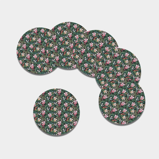 Vintage Tropical Exotic Hawaiian Print Leather Coaster Set
