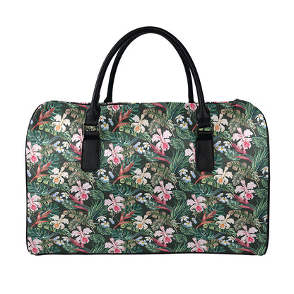 Vintage Tropical Exotic Hawaiian Print Leather Duffle Bag