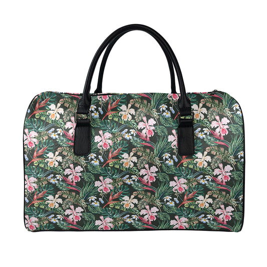 Vintage Tropical Exotic Hawaiian Print Leather Duffle Bag