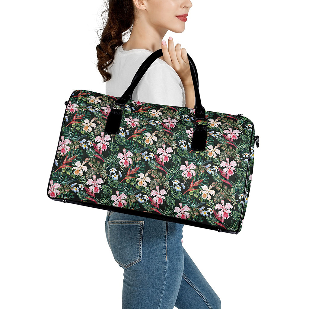 Vintage Tropical Exotic Hawaiian Print Leather Duffle Bag