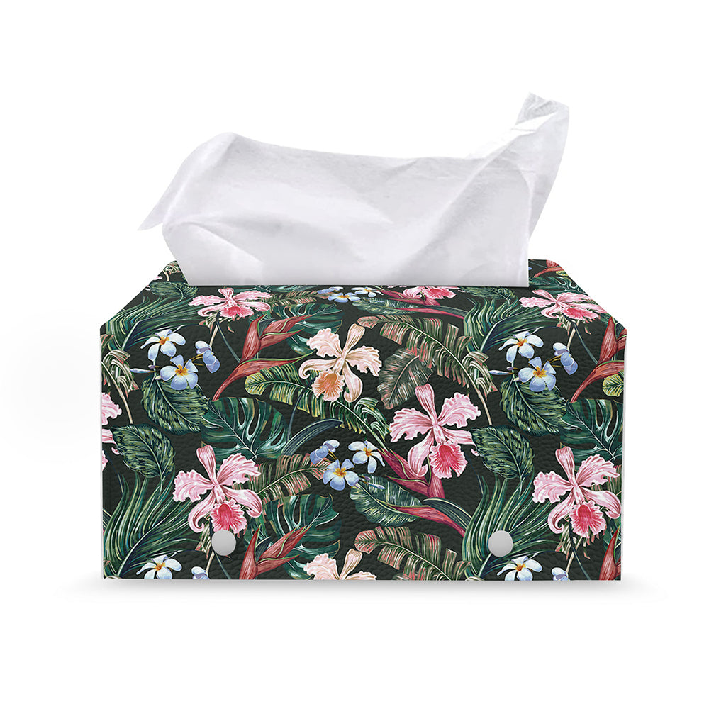 Vintage Tropical Exotic Hawaiian Print Leather Tissue Box Cover