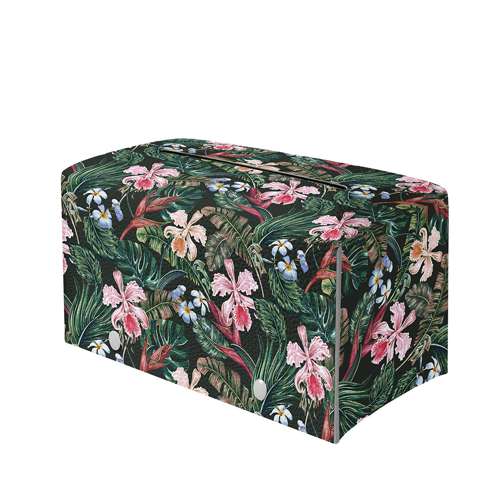 Vintage Tropical Exotic Hawaiian Print Leather Tissue Box Cover