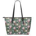 Vintage Tropical Exotic Hawaiian Print Leather Tote Bag With Zipper