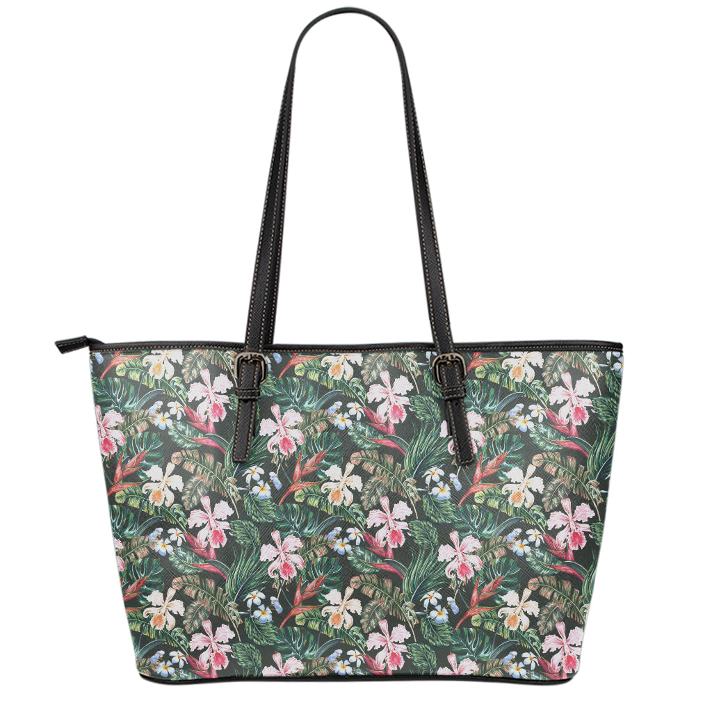 Vintage Tropical Exotic Hawaiian Print Leather Tote Bag