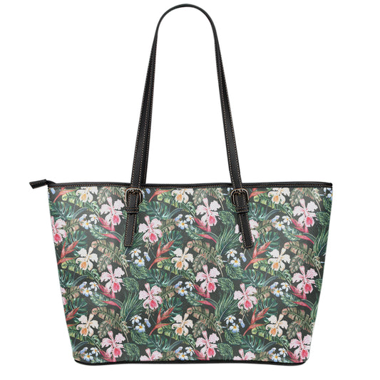 Vintage Tropical Exotic Hawaiian Print Leather Tote Bag