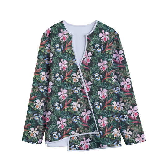 Vintage Tropical Exotic Hawaiian Print Long Sleeve Short Coat