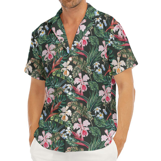 Vintage Tropical Exotic Hawaiian Print Men's Deep V-Neck Shirt
