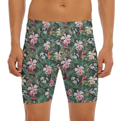 Vintage Tropical Exotic Hawaiian Print Men's Long Boxer Briefs