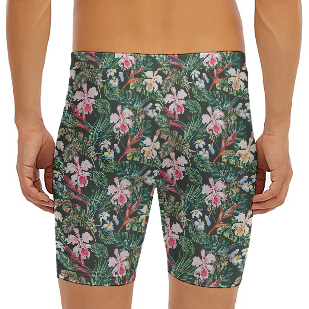 Vintage Tropical Exotic Hawaiian Print Men's Long Boxer Briefs