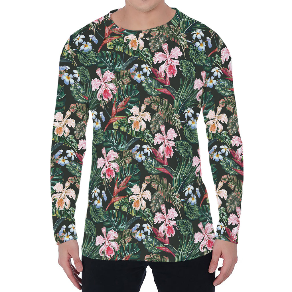 Vintage Tropical Exotic Hawaiian Print Men's Long Sleeve T-Shirt