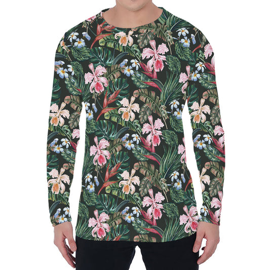 Vintage Tropical Exotic Hawaiian Print Men's Long Sleeve T-Shirt