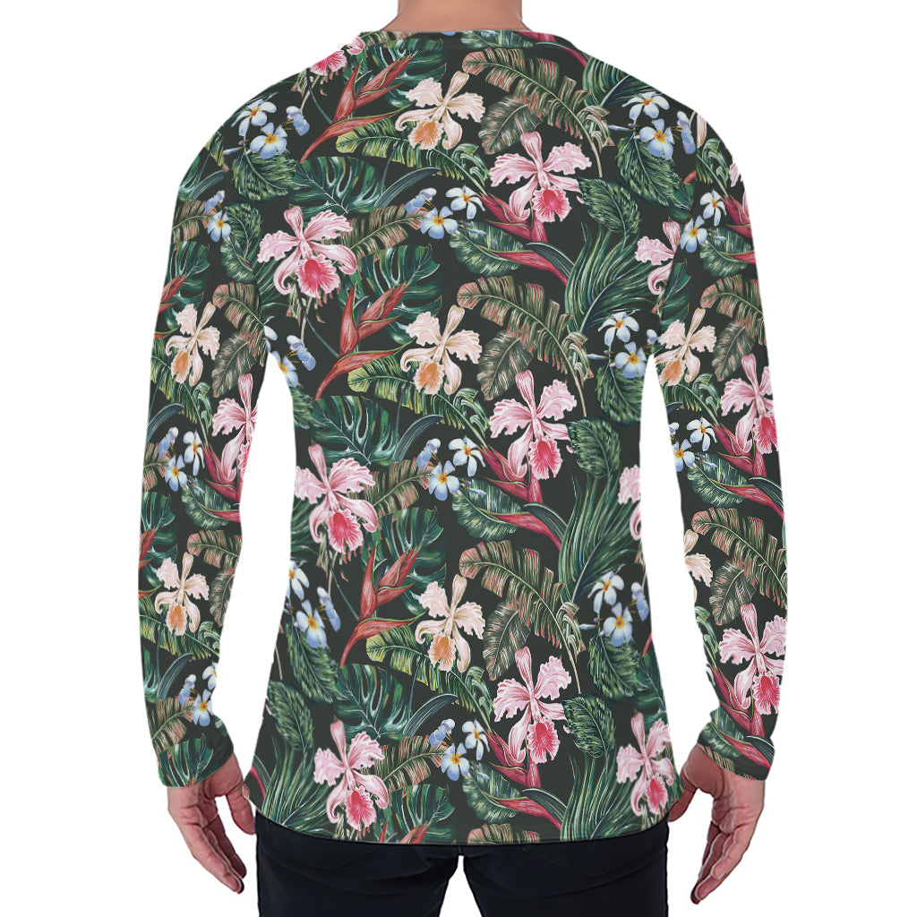 Vintage Tropical Exotic Hawaiian Print Men's Long Sleeve T-Shirt