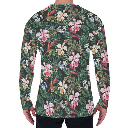 Vintage Tropical Exotic Hawaiian Print Men's Long Sleeve T-Shirt