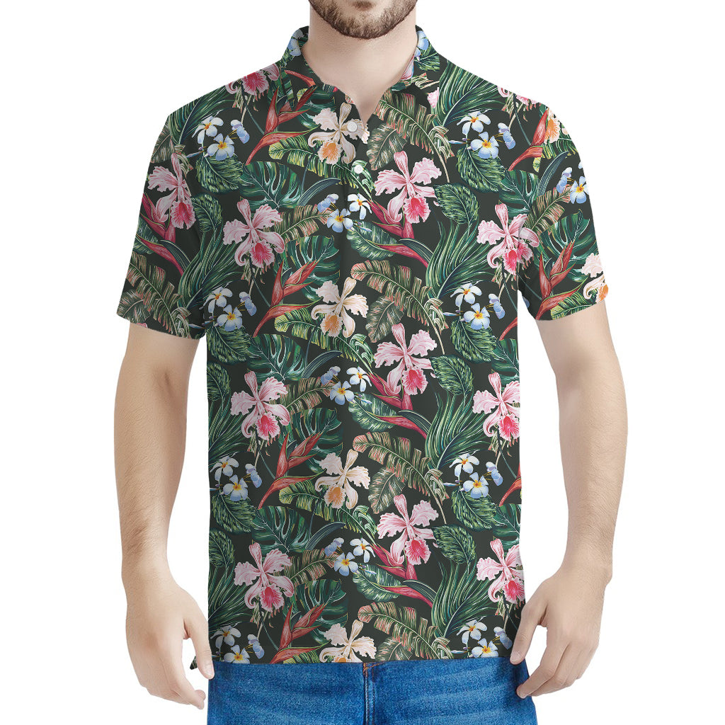 Vintage Tropical Exotic Hawaiian Print Men's Polo Shirt