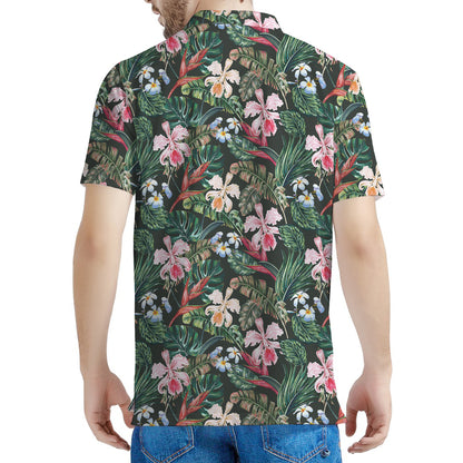 Vintage Tropical Exotic Hawaiian Print Men's Polo Shirt