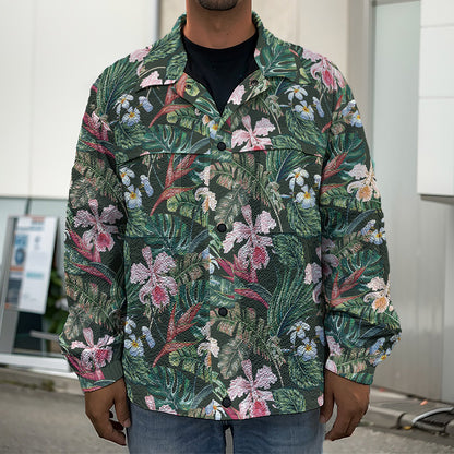 Vintage Tropical Exotic Hawaiian Print Men's Shirt Jacket