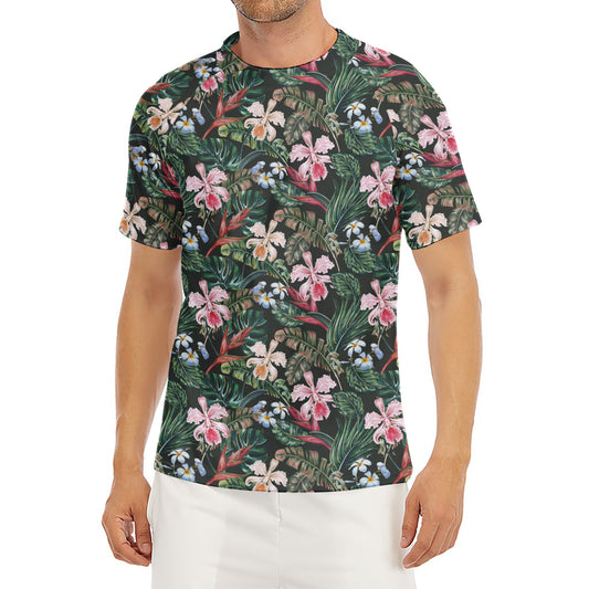 Vintage Tropical Exotic Hawaiian Print Men's Short Sleeve Rash Guard