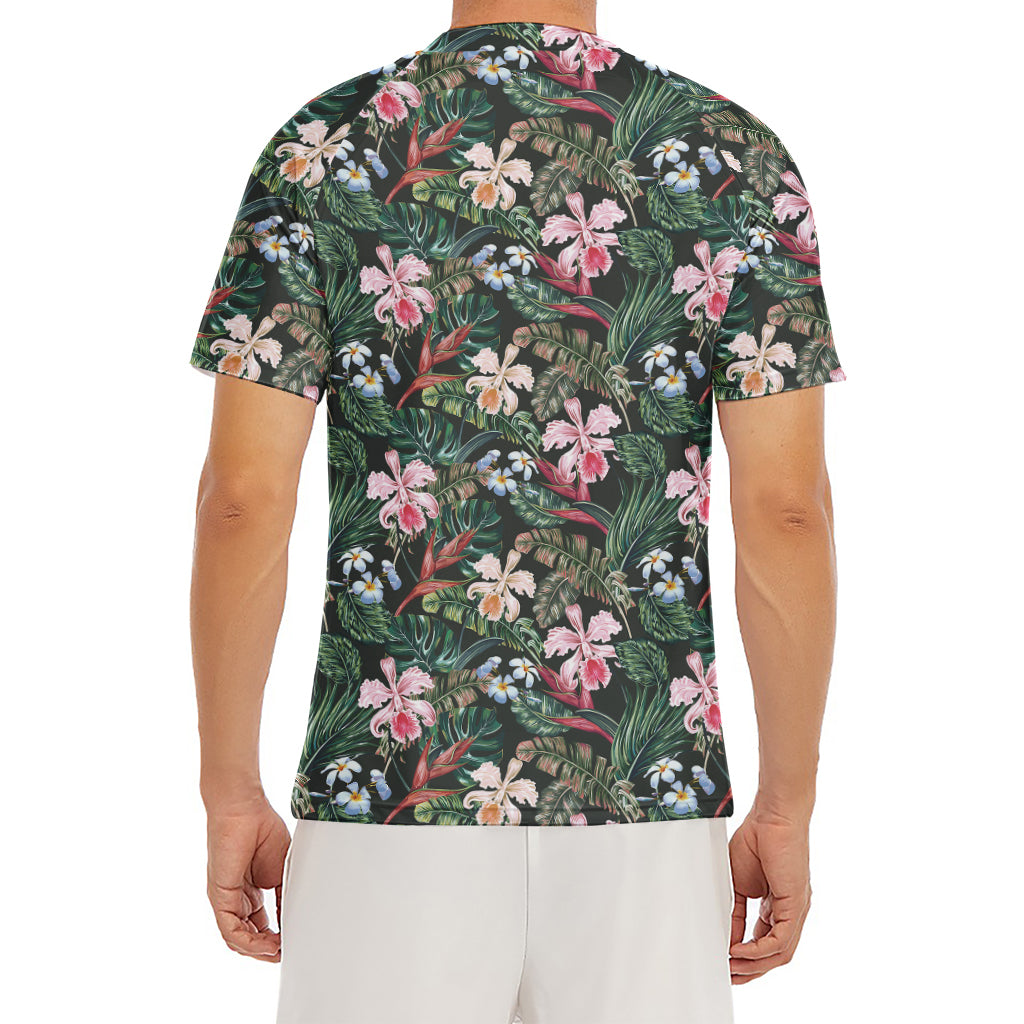 Vintage Tropical Exotic Hawaiian Print Men's Short Sleeve Rash Guard