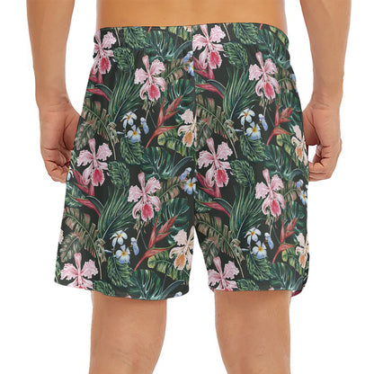 Vintage Tropical Exotic Hawaiian Print Men's Split Running Shorts