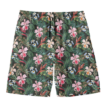 Vintage Tropical Exotic Hawaiian Print Men's Swim Trunks