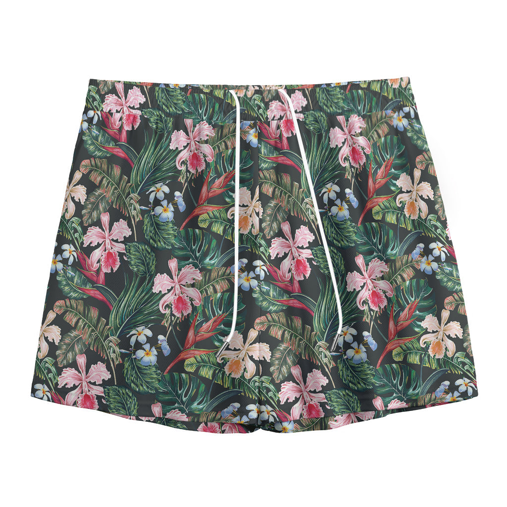Vintage Tropical Exotic Hawaiian Print Mesh Shorts