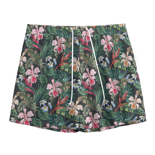 Vintage Tropical Exotic Hawaiian Print Mesh Shorts