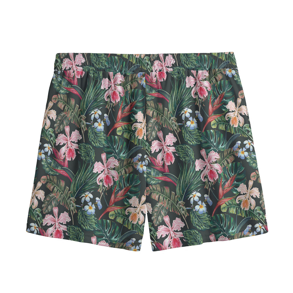 Vintage Tropical Exotic Hawaiian Print Mesh Shorts