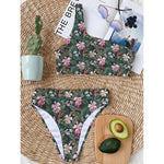 Vintage Tropical Exotic Hawaiian Print One Shoulder Bikini Top