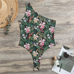 Vintage Tropical Exotic Hawaiian Print One Shoulder Bodysuit