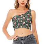 Vintage Tropical Exotic Hawaiian Print One Shoulder Crop Top