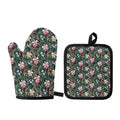Vintage Tropical Exotic Hawaiian Print Oven Mitt And Pot Holder Set