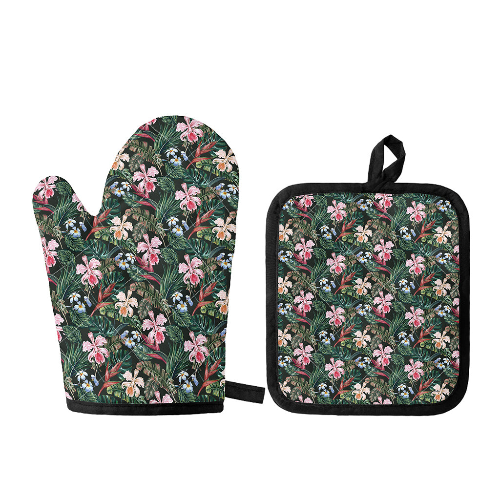 Vintage Tropical Exotic Hawaiian Print Oven Mitt And Pot Holder Set