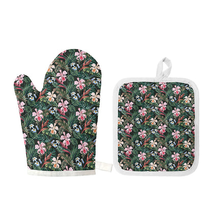 Vintage Tropical Exotic Hawaiian Print Oven Mitt And Pot Holder Set