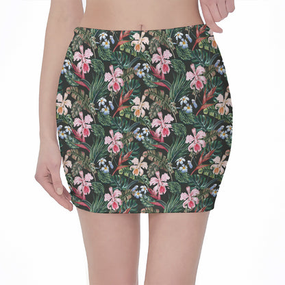 Vintage Tropical Exotic Hawaiian Print Pencil Mini Skirt