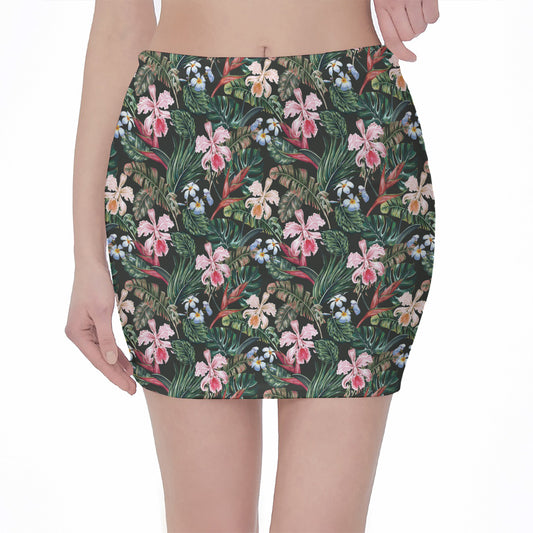 Vintage Tropical Exotic Hawaiian Print Pencil Mini Skirt
