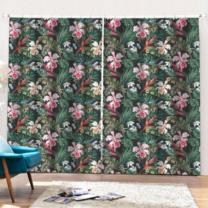 Vintage Tropical Exotic Hawaiian Print Pencil Pleat Curtains