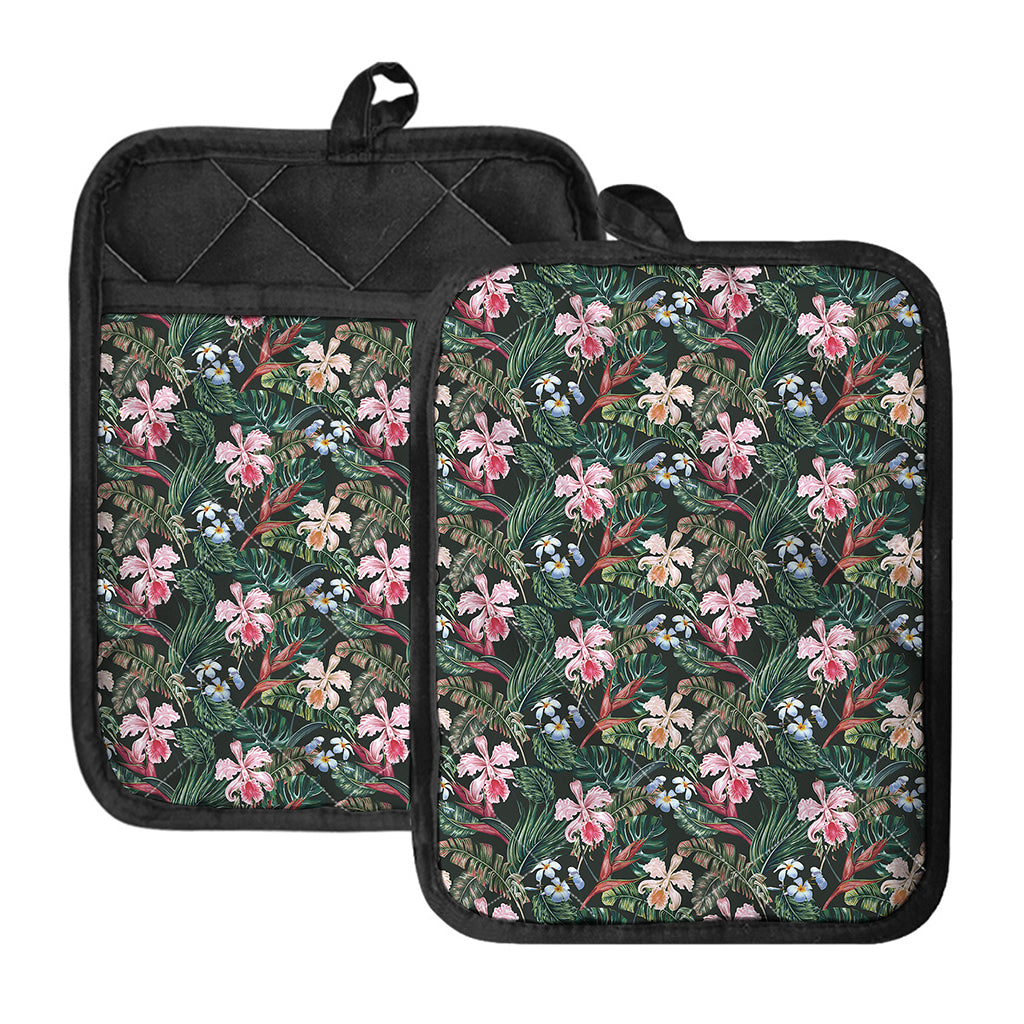 Vintage Tropical Exotic Hawaiian Print Pot Holders With Pocket