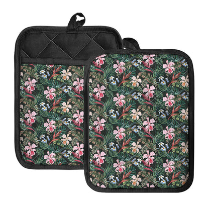 Vintage Tropical Exotic Hawaiian Print Pot Holders With Pocket