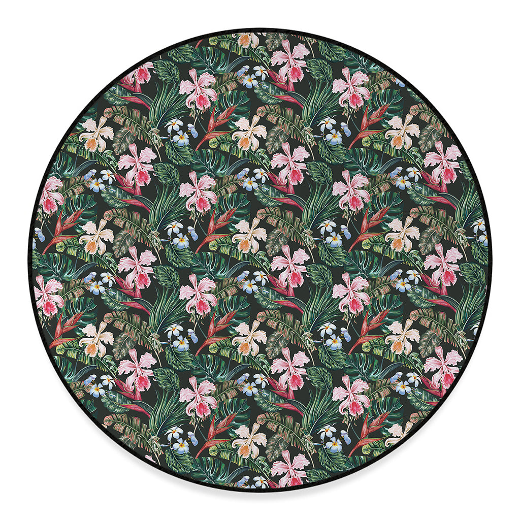 Vintage Tropical Exotic Hawaiian Print Round Floor Mat