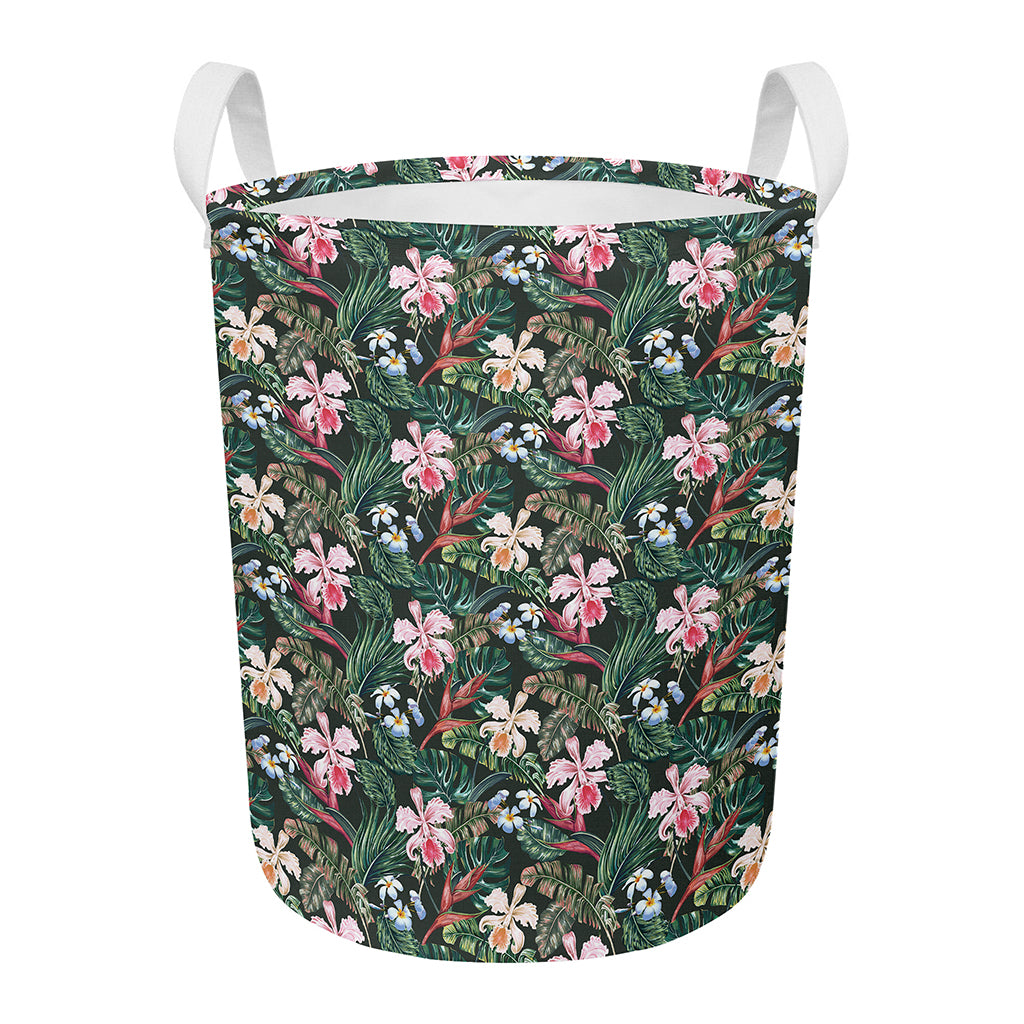 Vintage Tropical Exotic Hawaiian Print Round Laundry Basket