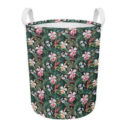 Vintage Tropical Exotic Hawaiian Print Round Laundry Basket