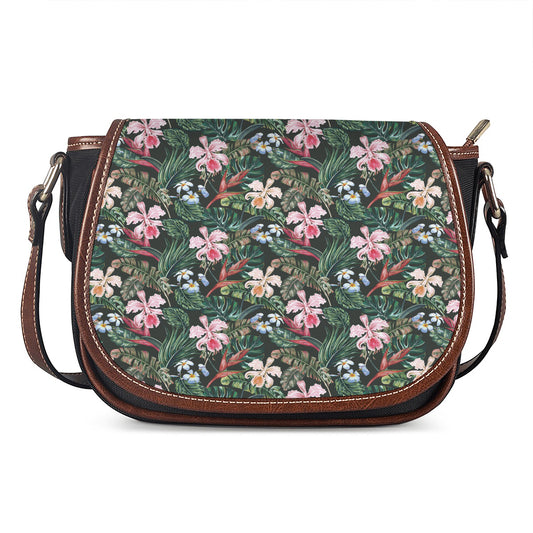 Vintage Tropical Exotic Hawaiian Print Saddle Bag