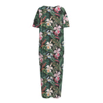 Vintage Tropical Exotic Hawaiian Print Short Sleeve Long Nightdress