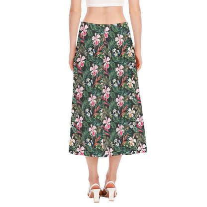 Vintage Tropical Exotic Hawaiian Print Side Slit Midi Skirt