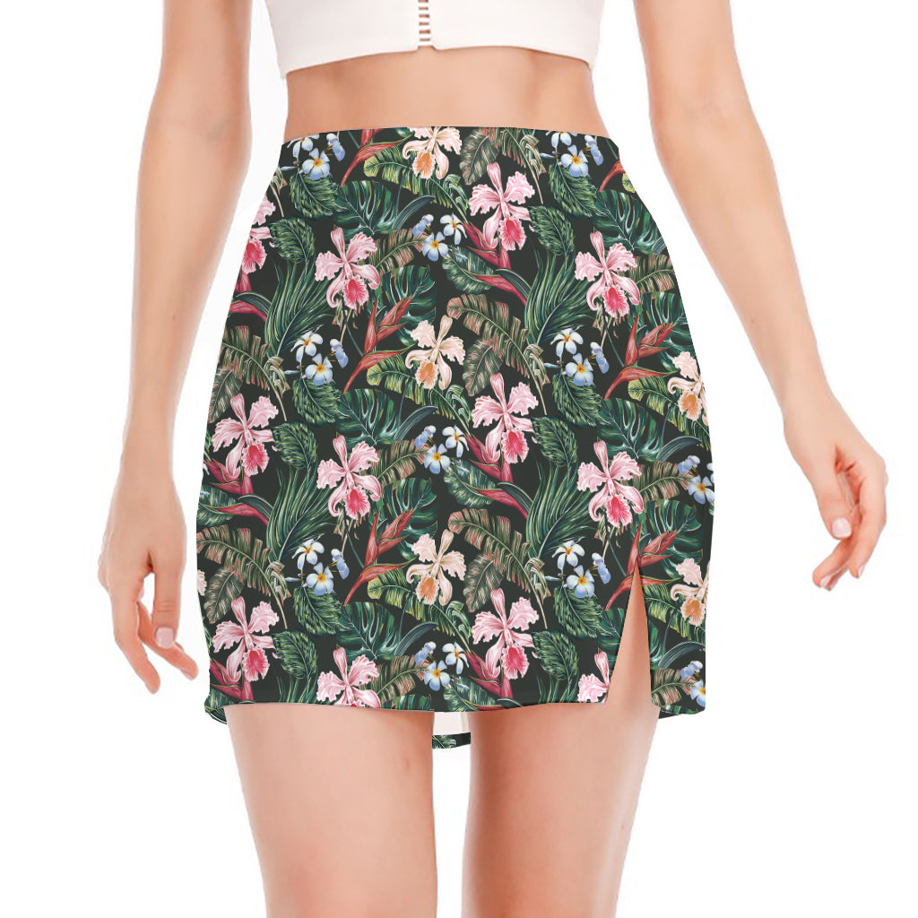 Vintage Tropical Exotic Hawaiian Print Side Slit Mini Skirt