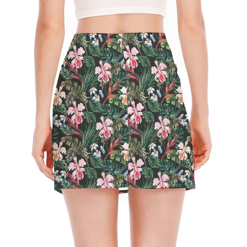 Vintage Tropical Exotic Hawaiian Print Side Slit Mini Skirt