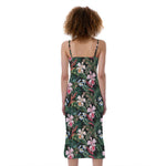 Vintage Tropical Exotic Hawaiian Print Slim Fit Midi Cami Dress