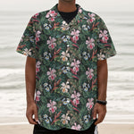 Vintage Tropical Exotic Hawaiian Print Textured Short Sleeve Shirt