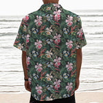 Vintage Tropical Exotic Hawaiian Print Textured Short Sleeve Shirt