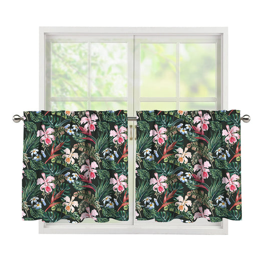 Vintage Tropical Exotic Hawaiian Print Tier Curtains